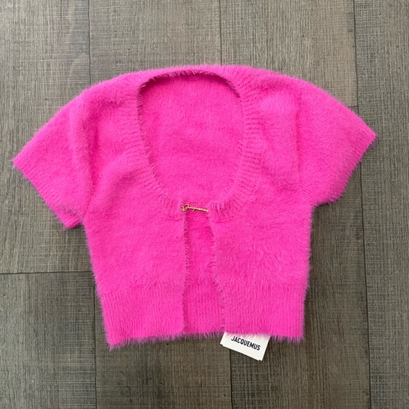 Jacquemus Pink ‘La Maille Neve’ Cropped Short Sleeved Cardigan NWT - Picture 6 of 9
